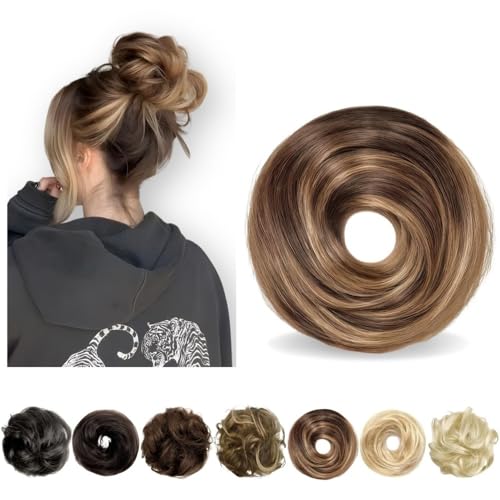 Haarteile und Extensions mit natürlichem Look, Messy Bun Haarteil for Frauen Echthaar Donut Hochsteckfrisur mit Haargummi,Clip-In-Pferdeschwanz-Extensions aus Echthaar(Dark brown) von Solunovia