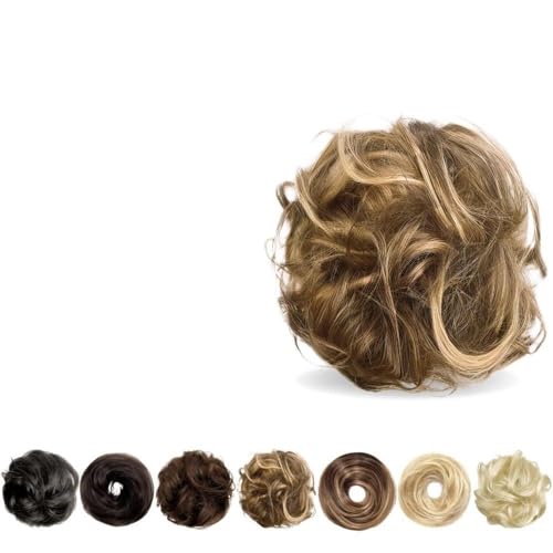 Haarteile und Extensions mit natürlichem Look, Messy Bun Haarteil for Frauen Echthaar Donut Hochsteckfrisur mit Haargummi,Clip-In-Pferdeschwanz-Extensions aus Echthaar(Dark brownish gold) von Solunovia
