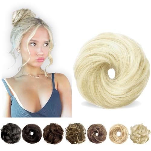 Haarteile und Extensions mit natürlichem Look, Messy Bun Haarteil for Frauen Echthaar Donut Hochsteckfrisur mit Haargummi,Clip-In-Pferdeschwanz-Extensions aus Echthaar(Gold) von Solunovia