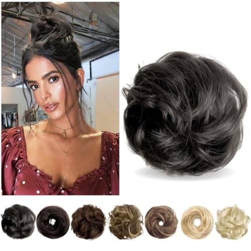 Haarteile und Extensions mit natürlichem Look, Messy Bun Haarteil for Frauen Echthaar Donut Hochsteckfrisur mit Haargummi,Clip-In-Pferdeschwanz-Extensions aus Echthaar(Light black) von Glamour Haven