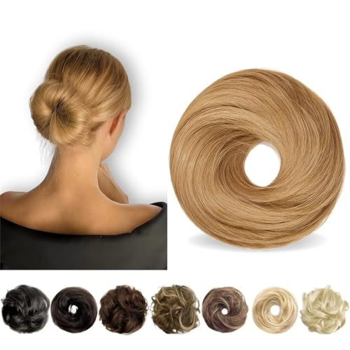 Haarteile und Extensions mit natürlichem Look, Messy Bun Haarteil for Frauen Echthaar Donut Hochsteckfrisur mit Haargummi,Clip-In-Pferdeschwanz-Extensions aus Echthaar(Light brown) von Solunovia