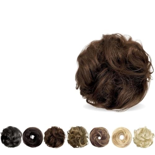 Haarteile und Extensions mit natürlichem Look, Messy Bun Haarteil for Frauen Echthaar Donut Hochsteckfrisur mit Haargummi,Clip-In-Pferdeschwanz-Extensions aus Echthaar(Medium brown) von Solunovia