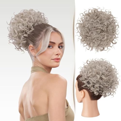 Haarteile und Extensions mit natürlichem Look, Messy Bun Haarteil for schwarze Frauen – Lockiger Pferdeschwanz mit Kordelzug, locker gewellter 80 g zerzauster Kunsthaarknoten,Clip-In-Pferdeschwanz-Ex von Glamour Haven