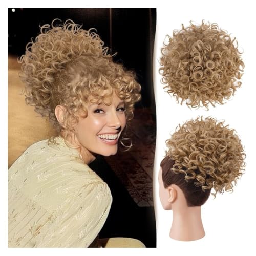 Haarteile und Extensions mit natürlichem Look, Messy Bun Haarteil for schwarze Frauen – Lockiger Pferdeschwanz mit Kordelzug, locker gewellter 80 g zerzauster Kunsthaarknoten,Clip-In-Pferdeschwanz-Ex von Glamour Haven