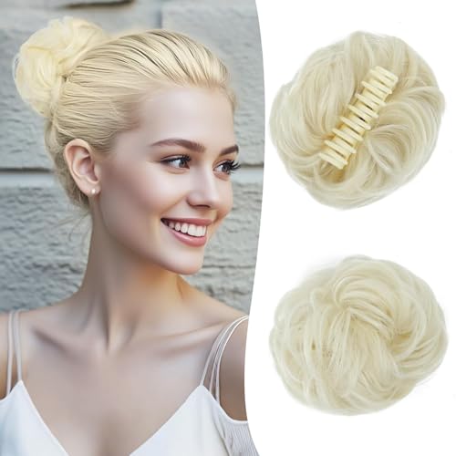 Haarteile und Extensions mit natürlichem Look, Messy Bun Haarteil – gewellte Klammer – synthetische Fake Buns for den Alltag von Frauen,Clip-In-Pferdeschwanz-Extensions aus Echthaar(White) von Glamour Haven