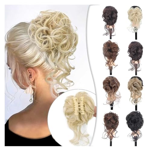 Haarteile und Extensions mit natürlichem Look, Messy Bun Haarteil mit Haarverlängerungen mit Klauenclip for Frauen,Clip-In-Pferdeschwanz-Extensions aus Echthaar(Golden white) von Solunovia