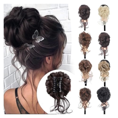 Haarteile und Extensions mit natürlichem Look, Messy Bun Haarteil mit Haarverlängerungen mit Klauenclip for Frauen,Clip-In-Pferdeschwanz-Extensions aus Echthaar(Wine red) von Solunovia