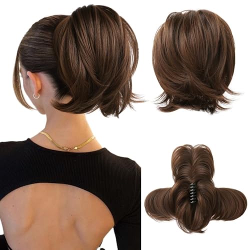 Haarteile und Extensions mit natürlichem Look, Messy Bun Haarteil mit biegbarem Metalldraht, 9 Zoll Klauenklammer for Frauen, glatter Haarknoten und Pferdeschwanzverlängerung,Clip-In-Pferdeschwanz-Ex von Solunovia