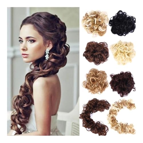 Haarteile und Extensions mit natürlichem Look, Synthetische Chignon-Haarverlängerungen – langer, lockiger, blonder, elastischer Haarknoten for Frauen,Clip-In-Pferdeschwanz-Extensions aus Echthaar(Gol von Glamour Haven