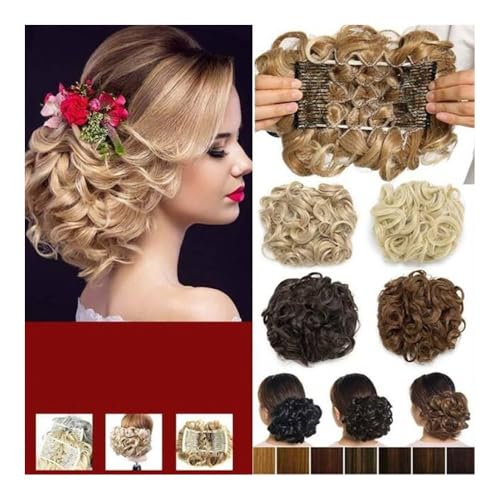 Haarteile und Extensions mit natürlichem Look, Synthetischer, unordentlicher, lockiger Haarknoten mit Kammclips, Chignon-Hochsteckfrisur-Haarteil for Frauen,Clip-In-Pferdeschwanz-Extensions aus Echth von Glamour Haven