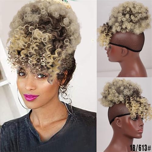 Haarteile und Extensions mit natürlichem Look, Synthetischer Afro-Haarknoten mit Pony und Kordelzug for schwarze Frauen,Clip-In-Pferdeschwanz-Extensions aus Echthaar(Gold) von Glamour Haven