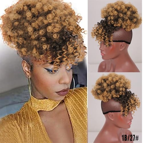 Haarteile und Extensions mit natürlichem Look, Synthetischer Afro-Haarknoten mit Pony und Kordelzug for schwarze Frauen,Clip-In-Pferdeschwanz-Extensions aus Echthaar(Yellow) von Glamour Haven