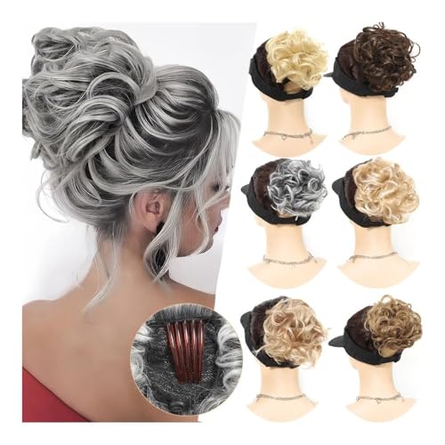 Haarteile und Extensions mit natürlichem Look, Synthetischer Haarknoten mit Kordelzug und Kammclip, komplett blonder Chignon for Frauen,Clip-In-Pferdeschwanz-Extensions aus Echthaar(Gold white mixed von Glamour Haven