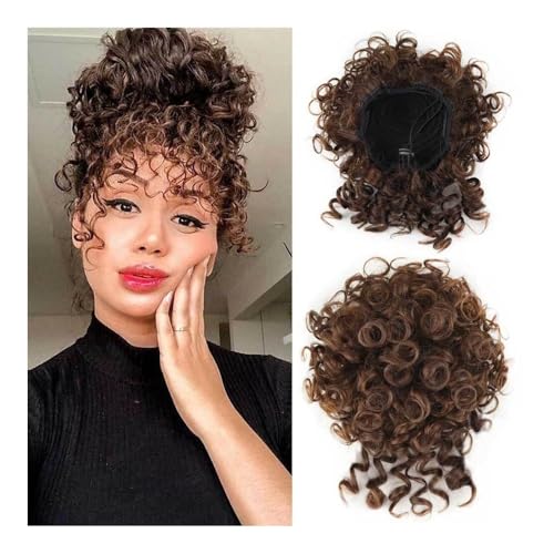 Haarteile und Extensions mit natürlichem Look, Synthetisches Haargummi mit Kordelzug for Damen – Hochsteckfrisuren mit lockigen Wellen,Clip-In-Pferdeschwanz-Extensions aus Echthaar(Brown) von Glamour Haven