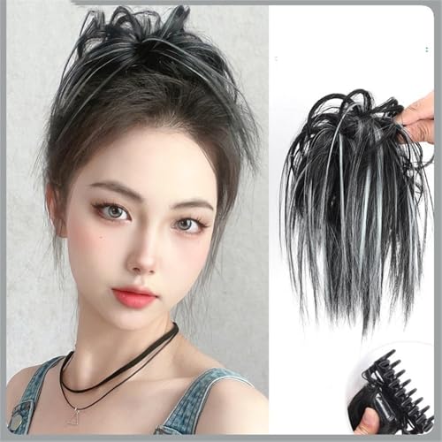 Haarteile und Extensions mit natürlichem Look, Synthetisches Haarteil for Damen, unordentlicher Haarknoten, zerzaust, mit Gummiband for schnelle Hochsteckfrisuren,Clip-In-Pferdeschwanz-Extensions aus von Glamour Haven