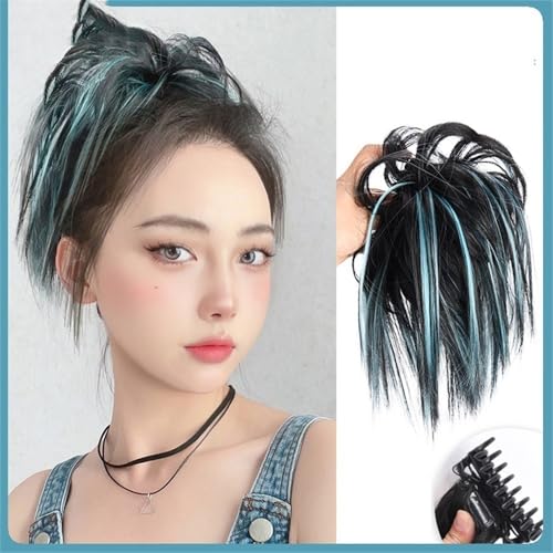 Haarteile und Extensions mit natürlichem Look, Synthetisches Haarteil for Damen, unordentlicher Haarknoten, zerzaust, mit Gummiband for schnelle Hochsteckfrisuren,Clip-In-Pferdeschwanz-Extensions aus von Glamour Haven