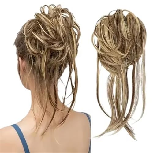 Haarteile und Extensions mit natürlichem Look, Synthetisches Messy Bun-Haarteil – Lockiges Hochsteck-Chignon-Band for Frauen,Clip-In-Pferdeschwanz-Extensions aus Echthaar(Gold) von Glamour Haven