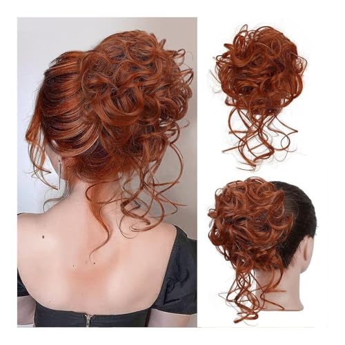 Haarteile und Extensions mit natürlichem Look, Synthetisches Messy Bun-Haarteil for Frauen, gewellte, lockige Chignon-Pferdeschwanz-Haargummis,Clip-In-Pferdeschwanz-Extensions aus Echthaar(Brown red) von Glamour Haven