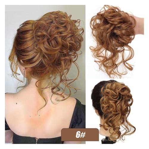 Haarteile und Extensions mit natürlichem Look, Synthetisches Messy Bun-Haarteil for Frauen, gewellte, lockige Chignon-Pferdeschwanz-Haargummis,Clip-In-Pferdeschwanz-Extensions aus Echthaar(Light brow von Glamour Haven