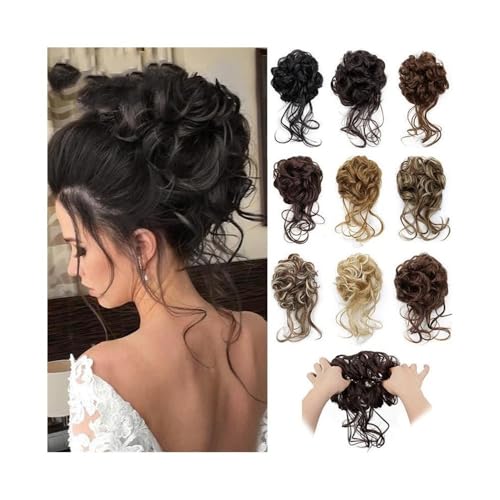 Haarteile und Extensions mit natürlichem Look, Unordentlicher Donut-Haarknoten, zerzauster Hochsteck-Chignon, elastisches Haar-Accessoire for Frauen,Clip-In-Pferdeschwanz-Extensions aus Echthaar(Brow von Glamour Haven
