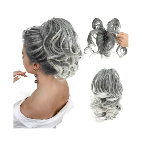 Haarteile und Extensions mit natürlichem Look, Verstellbarer, kurzer Clip-In-Pferdeschwanz mit voluminösen Locken for Damen,Clip-In-Pferdeschwanz-Extensions aus Echthaar(Flower white) von Glamour Haven