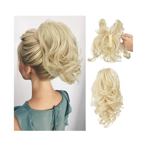 Haarteile und Extensions mit natürlichem Look, Verstellbarer, kurzer Clip-In-Pferdeschwanz mit voluminösen Locken for Damen,Clip-In-Pferdeschwanz-Extensions aus Echthaar(Gold) von Glamour Haven