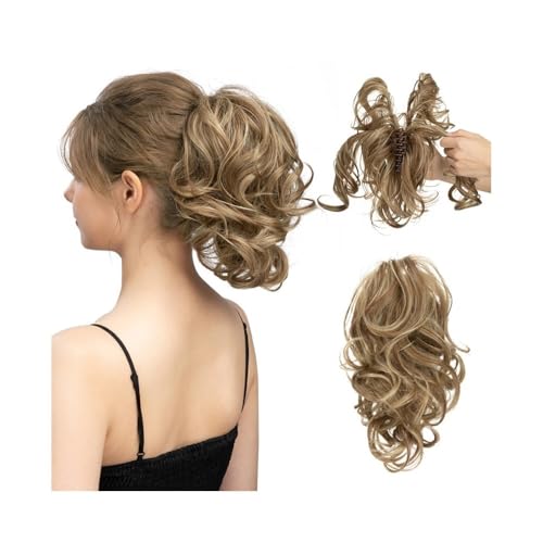 Haarteile und Extensions mit natürlichem Look, Verstellbarer, kurzer Clip-In-Pferdeschwanz mit voluminösen Locken for Damen,Clip-In-Pferdeschwanz-Extensions aus Echthaar(Light yellow) von Glamour Haven