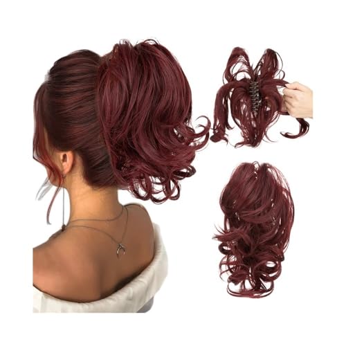 Haarteile und Extensions mit natürlichem Look, Verstellbarer, kurzer Clip-In-Pferdeschwanz mit voluminösen Locken for Damen,Clip-In-Pferdeschwanz-Extensions aus Echthaar(Red) von Glamour Haven