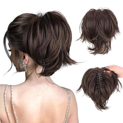 Haarteile und Extensions mit natürlichem Look, Voluminöses hitzebeständiges Haar-Accessoire for Damen in Form eines Dutts und eines Pferdeschwanzes,Clip-In-Pferdeschwanz-Extensions aus Echthaar(Dark Haarteile und Extensions mit natürlichem Look, Voluminöses hitzebeständiges Haar-Accessoire for Damen in Form eines Dutts und eines Pferdeschwanzes,Clip-In-Pferdeschwanz-Extensions aus Echthaar(Dark von Glamour Haven