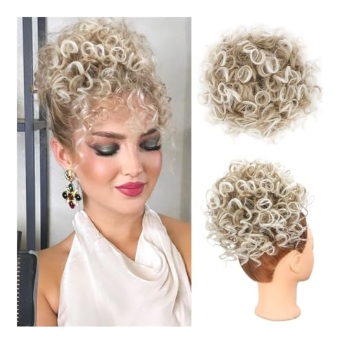 Haarteile und Extensions mit natürlichem Look, Weicher, unordentlicher Clip-in-Haarknoten – lockiges Hochsteckfrisurstück for Frauen,Clip-In-Pferdeschwanz-Extensions aus Echthaar(Bleached Blonde) von Glamour Haven