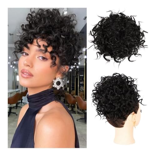 Haarteile und Extensions mit natürlichem Look, Weicher, unordentlicher Clip-in-Haarknoten – lockiges Hochsteckfrisurstück for Frauen,Clip-In-Pferdeschwanz-Extensions aus Echthaar(Brown Black) von Glamour Haven