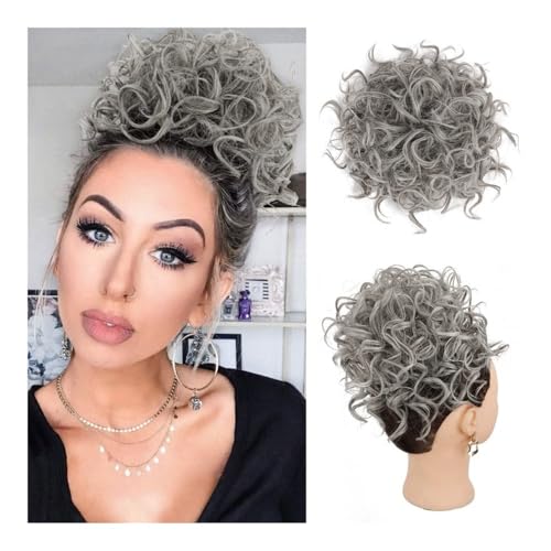 Haarteile und Extensions mit natürlichem Look, Weicher, unordentlicher Clip-in-Haarknoten – lockiges Hochsteckfrisurstück for Frauen,Clip-In-Pferdeschwanz-Extensions aus Echthaar(Gray) von Glamour Haven