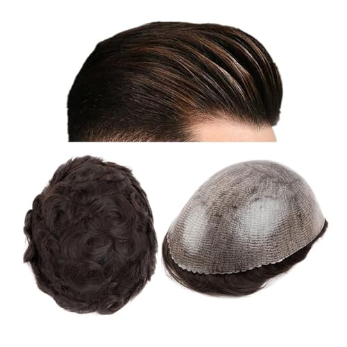 Männer mit perücke. Männer Toupet Dünne Haut Volle PU 0,12 cm Haar System Indische Echthaar Perücke schwarz und Braun Prothese Mann haarteil Du musst doch mehr sein, jeden tag(Black,7x9) von Glamour Haven