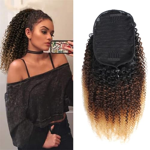 Natürlich aussehende Pferdeschwanzverlängerung, 10-20" Clip-In Afro Kinky Curly Pferdeschwanz - 100% Remy brasilianisches Echthaar Extension for schwarze Frauen, Dicke und natürlich aussehende Haarve von Glamour Haven