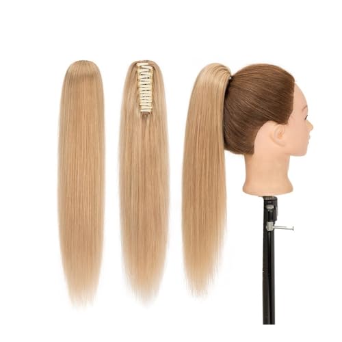 Natürlich aussehende Pferdeschwanzverlängerung, Clip-In-Pferdeschwanzverlängerung aus echtem Remy-Menschenhaar, lang und glatt for Frauen, Dicke und natürlich aussehende Haarverlängerunge(Gold,18 inc von Glamour Haven