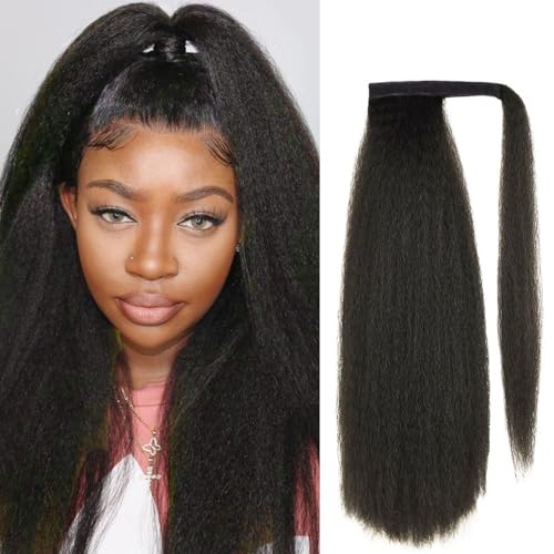 Natürlich aussehende Pferdeschwanzverlängerung, Kinky Straight Long Ponytail Synthetic Drawstring Ponytail Clip in Hair Extension for schwarze Frauen, Dicke und natürlich aussehende Haarverlängerunge von Glamour Haven