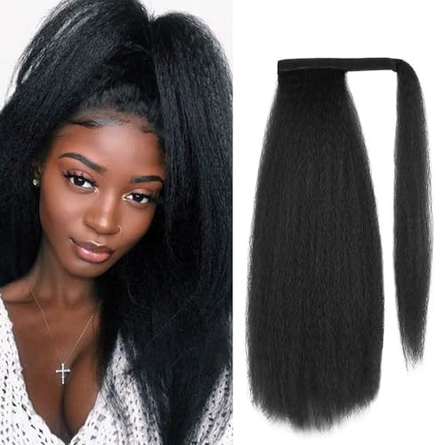 Natürlich aussehende Pferdeschwanzverlängerung, Kinky Straight Long Ponytail Synthetic Drawstring Ponytail Clip in Hair Extension for schwarze Frauen, Dicke und natürlich aussehende Haarverlängerunge von Glamour Haven