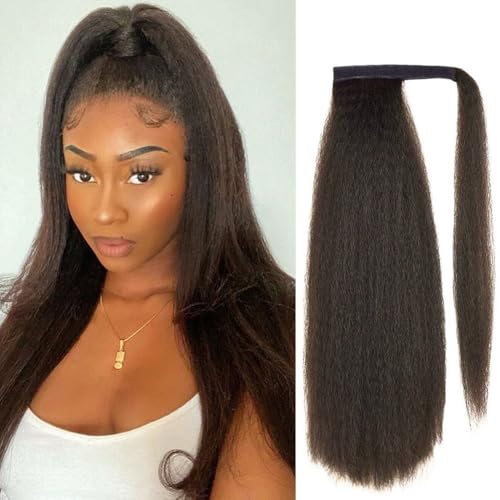 Natürlich aussehende Pferdeschwanzverlängerung, Kinky Straight Long Ponytail Synthetic Drawstring Ponytail Clip in Hair Extension for schwarze Frauen, Dicke und natürlich aussehende Haarverlängerunge von Glamour Haven