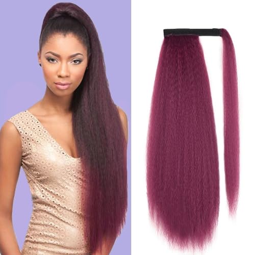 Natürlich aussehende Pferdeschwanzverlängerung, Kinky Straight Long Ponytail Synthetic Drawstring Ponytail Clip in Hair Extension for schwarze Frauen, Dicke und natürlich aussehende Haarverlängerunge von Glamour Haven