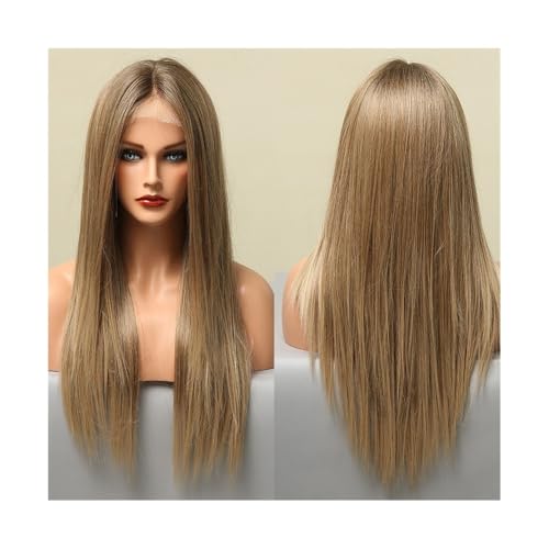 Premium Echthaarperücke, Lange, seidige, gerade Lace-Front-Perücken for Damen, Ombre-Braun-Blond-Spitze, synthetische Perücken, for den täglichen Gebrauch auf Partys, hitzebeständig, Natürliches Auss von Glamour Haven