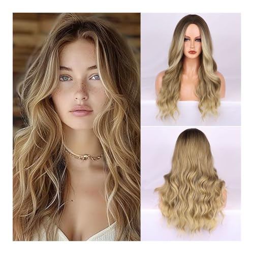 Premium Echthaarperücke, Mode Frauen Langes Lockiges Haar Ruili Temperament Große Welle Chemische Faser Perücke, Natürliches Aussehen und angenehmes Tragegefühl von Glamour Haven