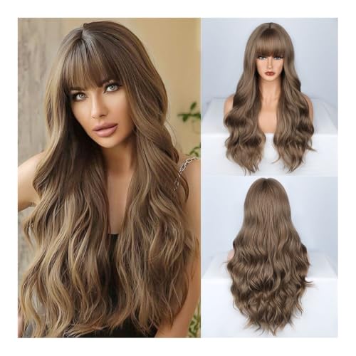 Premium Echthaarperücke, Neue große Welle Perücke voller Kopfbedeckung Damen Hochtemperatur-Seide langes lockiges Haar Air Bangs volle Kopfbedeckung Perücke, Natürliches Aussehen und angenehmes Trage von Glamour Haven