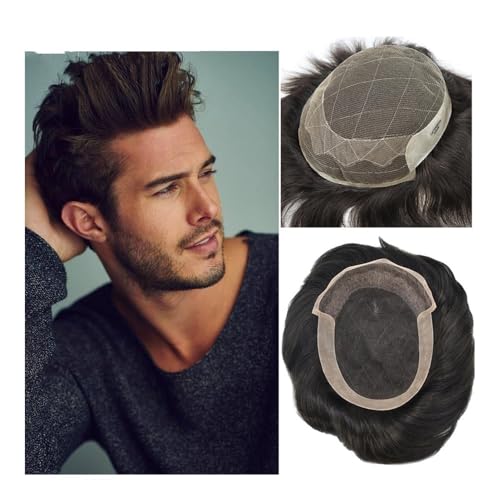 Realistischer, natürlich aussehender Echthaar-Perü Atmungsaktive französische Spitze Männer Toupet Spitze und PU Basis 6" männliche Echthaar Perücken for Männer Perücke Kapillarprothese Ersatzsystem(O von Glamour Haven