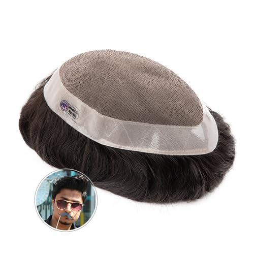 Realistischer, natürlich aussehender Echthaar-Perü Herren-Echthaarprothese, feines Mono-Toupet for Männer, indisches Echthaar, Systemeinheiten, langlebige Mono-Perücke for Männer(7x10) von Glamour Haven
