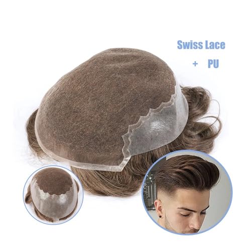 Realistischer, natürlich aussehender Echthaar-Perü Herren Perücke Gebleichte Knoten Schweizer Spitze Dünn for Männer Toupet Echthaar Ersatz Männer Haarteil System Toupet(Dark Ash Blonde,8x10) von Glamour Haven