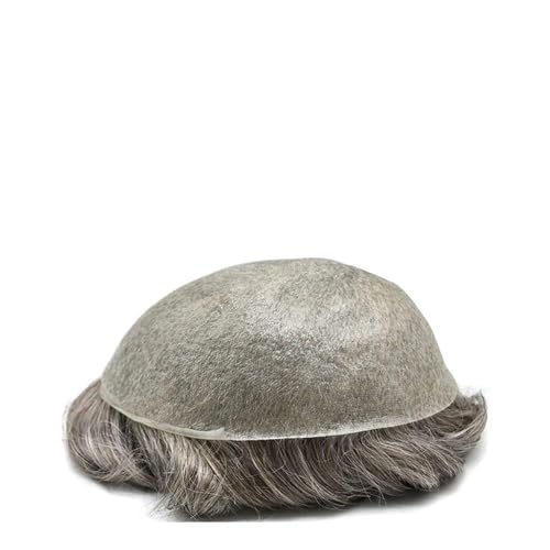 Realistischer, natürlich aussehender Echthaar-Perü Männer Kapillarprothese Toupet Haarteil Ultradünne PU 0,2-0,3 mm Echthaar Perücke Indisches Remy Haarsystem(Ashen) von Solunovia