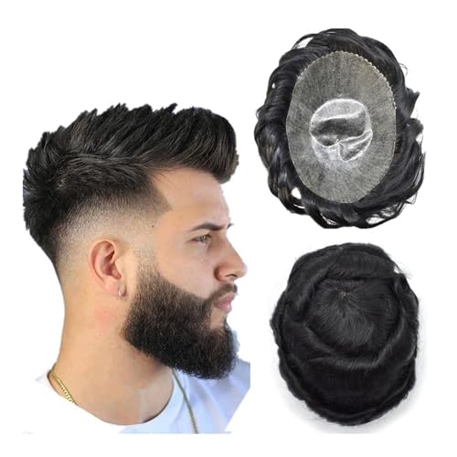 Realistischer, natürlich aussehender Echthaar-Perü Männer Toupet Echthaar Perücken Volle 0,014 cm Haar System Einheit Menschliches Remy Haarteil Beste Haar Männer Perücke Mit knoten(Dark brown,6x9) von Glamour Haven