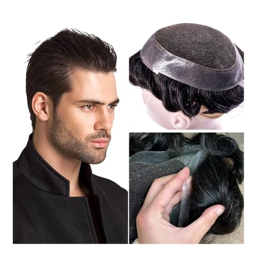 Realistischer, natürlich aussehender Echthaar-Perü Männer Toupet Spitze 30mm Welle Gerade Indisches Echthaar Perücke Männer Kapillare Prothese Mit Knoten Haar System Haaransatz(Light Brown,8x10) von Glamour Haven
