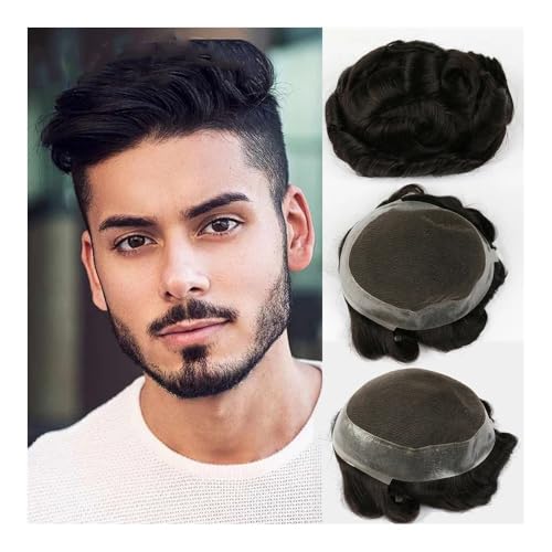 Realistischer, natürlich aussehender Echthaar-Perü Toupet Haar Männer Französisch Spitze Um Prothese Männer Perücken Haar Ersatz System Reine Handgemachte Haarteil for Männliche Perücken(7x9) von Glamour Haven