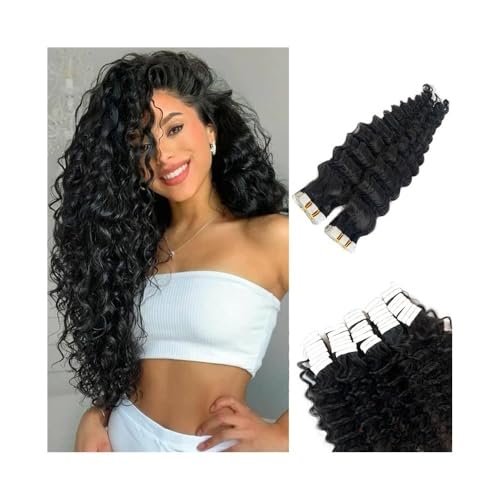 Tape-in-Haarverlängerungen Braune Damen-Haarband-Extensions mit tiefen Wellen, 20 Stück, 50 g, synthetische Perücken Unsichtbare Tape-Ins für natürliches Aussehen und(20 inch) von Glamour Haven